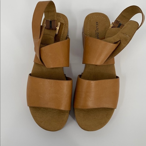 Kelsi Dagger Dunes platform sandal brown leather ankle strap wide shoe new 9 - Picture 4 of 6